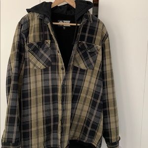 Salty Crew fleece lined, hooded, plaid shirt